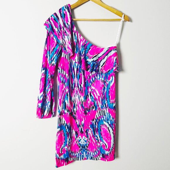 Lily Pulitzer Amante 100% Silk Jersey Stretch One Shoulder Dress - Picture 4 of 5
